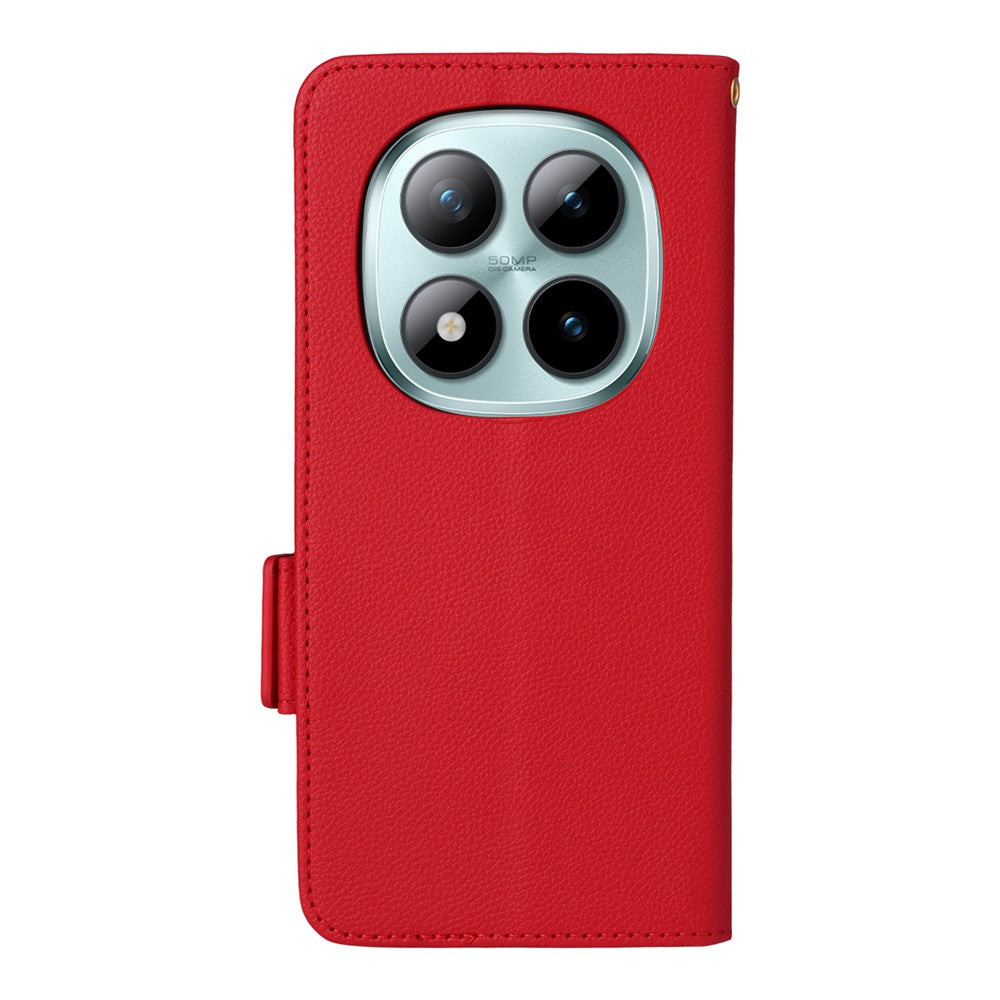 For Xiaomi Poco M8 Pro 5G / Redmi Note 15 Pro+ 5G (Global) Case Litchi Texture Wallet Leather Phone Cover with Wrist Strap - Red