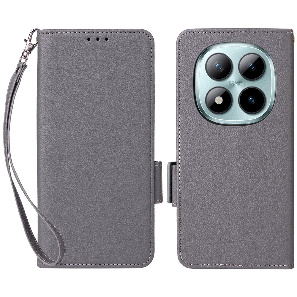 For Xiaomi Poco M8 Pro 5G / Redmi Note 15 Pro+ 5G (Global) Case Litchi Texture Wallet Leather Phone Cover with Wrist Strap - Grey