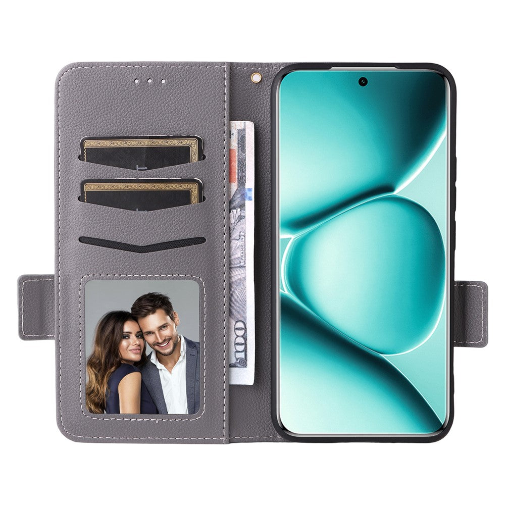 For Xiaomi Poco M8 Pro 5G / Redmi Note 15 Pro+ 5G (Global) Case Litchi Texture Wallet Leather Phone Cover with Wrist Strap - Grey