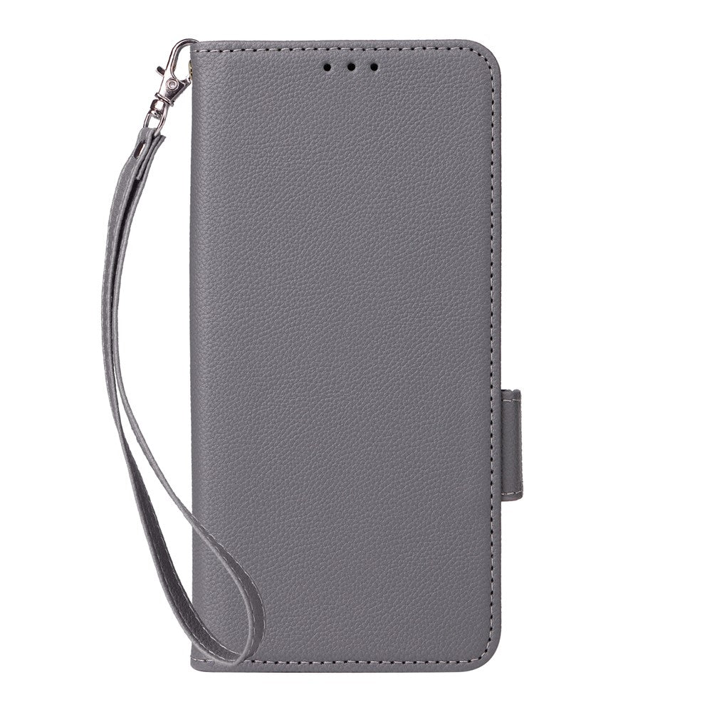 For Xiaomi Poco M8 Pro 5G / Redmi Note 15 Pro+ 5G (Global) Case Litchi Texture Wallet Leather Phone Cover with Wrist Strap - Grey