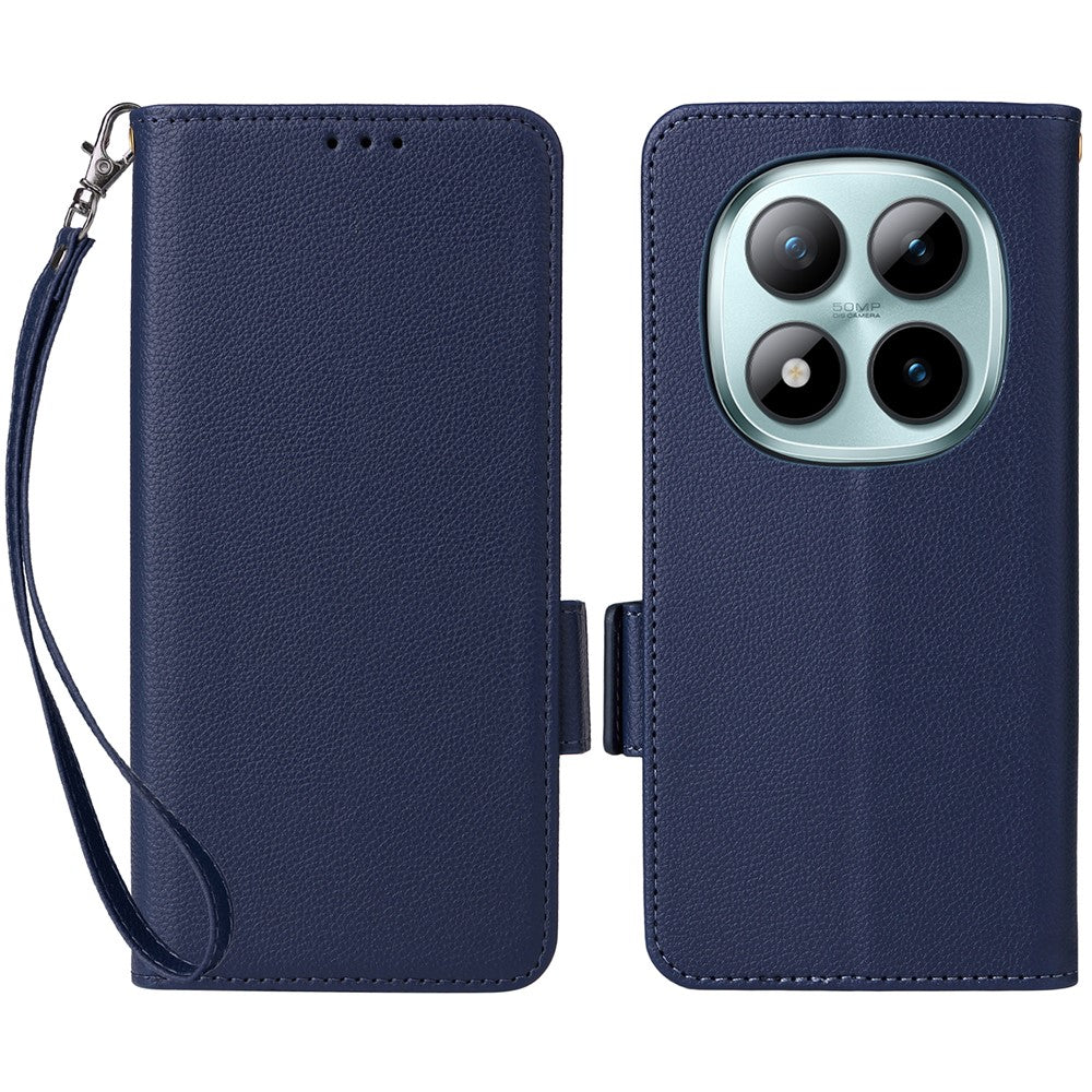 For Xiaomi Poco M8 Pro 5G / Redmi Note 15 Pro+ 5G (Global) Case Litchi Texture Wallet Leather Phone Cover with Wrist Strap - Dark Blue