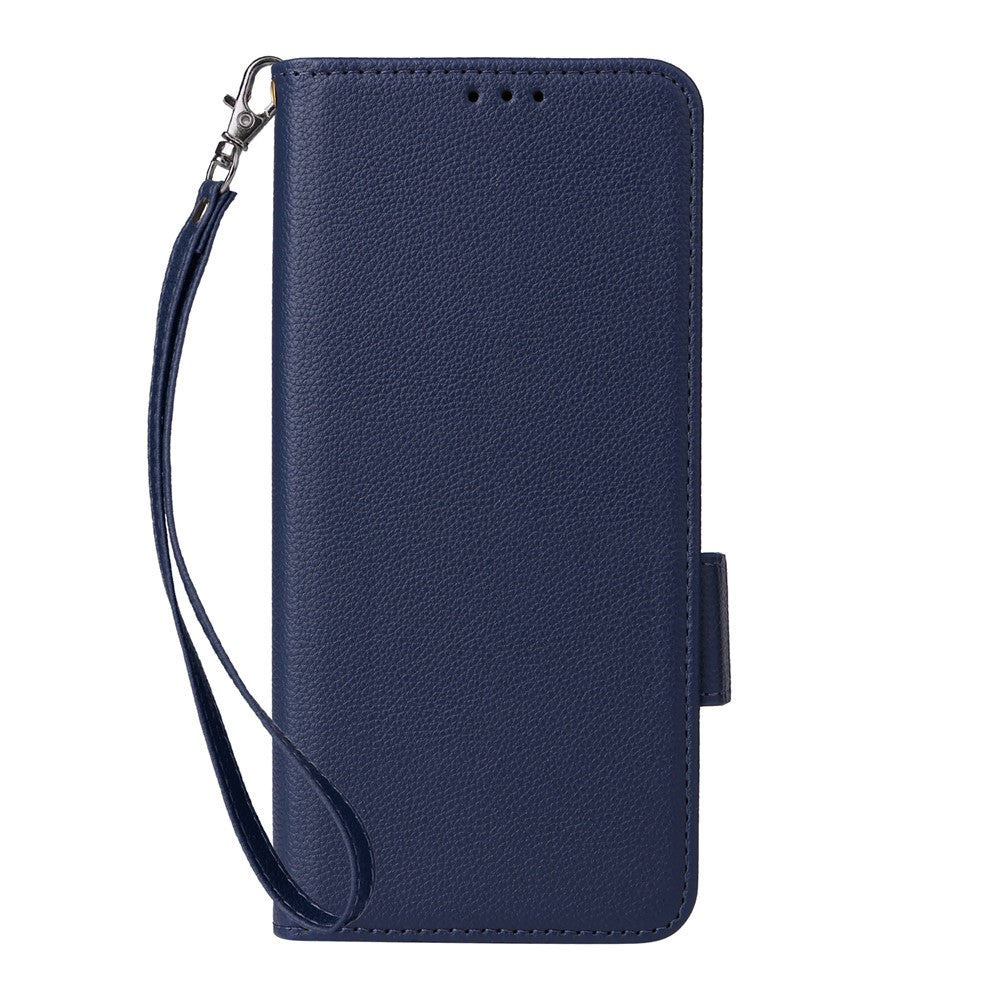 For Xiaomi Poco M8 Pro 5G / Redmi Note 15 Pro+ 5G (Global) Case Litchi Texture Wallet Leather Phone Cover with Wrist Strap - Dark Blue