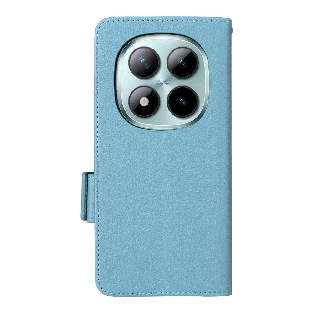 For Xiaomi Poco M8 Pro 5G / Redmi Note 15 Pro+ 5G (Global) Case Litchi Texture Wallet Leather Phone Cover with Wrist Strap - Baby Blue