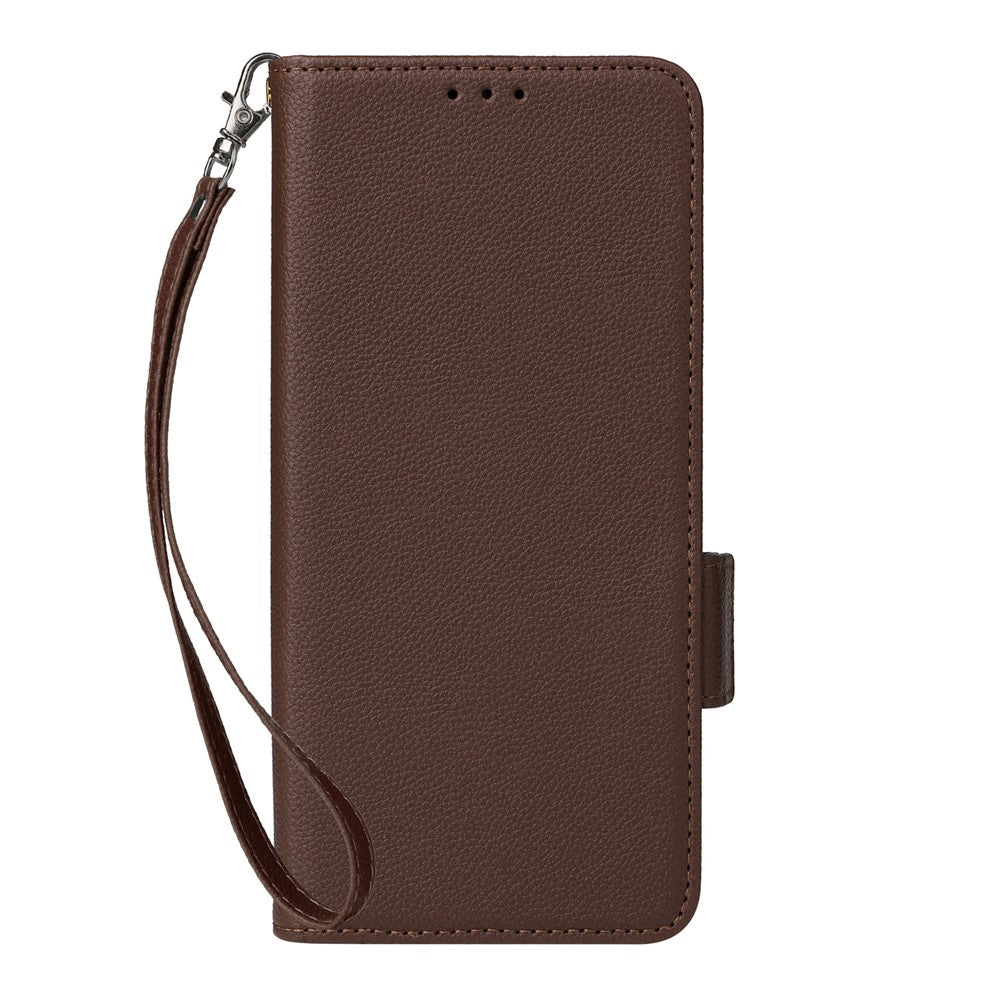 For Xiaomi Poco M8 Pro 5G / Redmi Note 15 Pro+ 5G (Global) Case Litchi Texture Wallet Leather Phone Cover with Wrist Strap - Brown