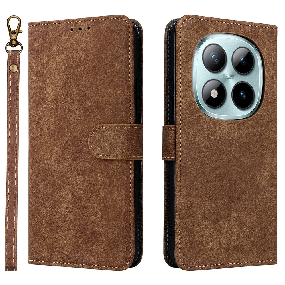 For Xiaomi Redmi Note 15 Pro 5G (Global) Case Wallet RFID Blocking PU Leather Phone Cover Stand with Strap - Brown