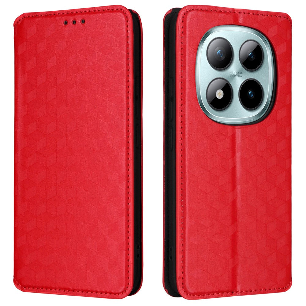 For Xiaomi Redmi Note 15 Pro 5G (Global) Case Wallet Rhombus Imprinted Leather Phone Cover - Red
