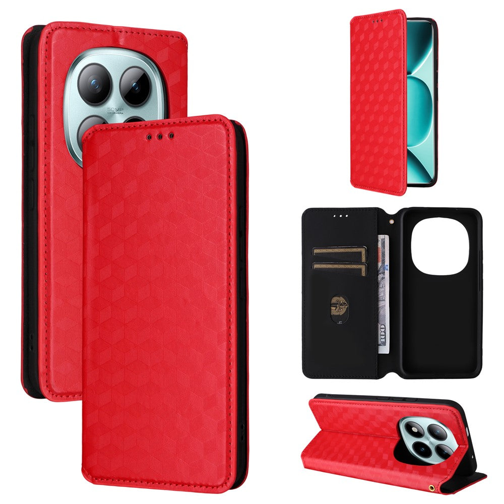 For Xiaomi Redmi Note 15 Pro 5G (Global) Case Wallet Rhombus Imprinted Leather Phone Cover - Red