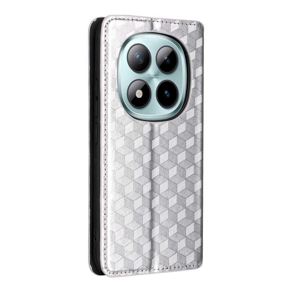 For Xiaomi Redmi Note 15 Pro 5G (Global) Case Wallet Rhombus Imprinted Leather Phone Cover - Silver