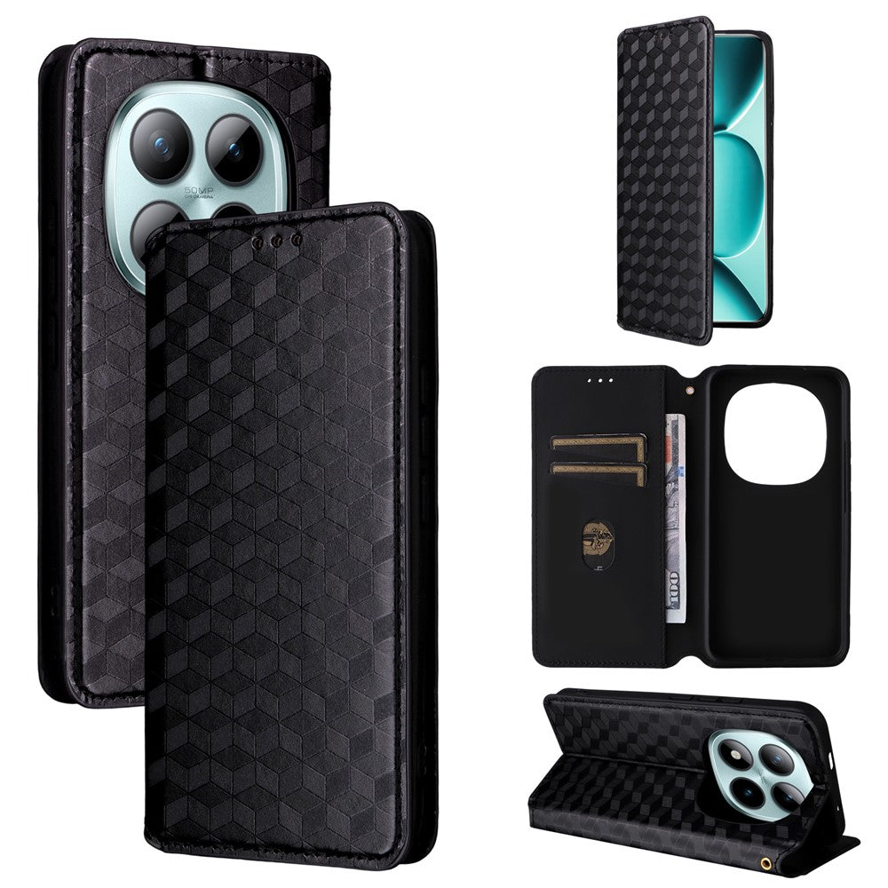 For Xiaomi Redmi Note 15 Pro 5G (Global) Case Wallet Rhombus Imprinted Leather Phone Cover - Black