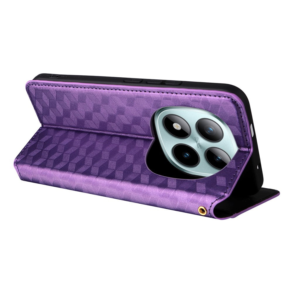 For Xiaomi Redmi Note 15 Pro 5G (Global) Case Wallet Rhombus Imprinted Leather Phone Cover - Purple