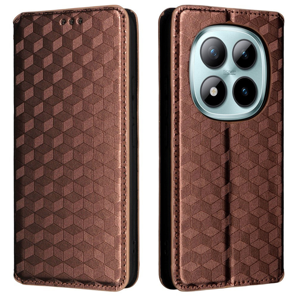 For Xiaomi Redmi Note 15 Pro 5G (Global) Case Wallet Rhombus Imprinted Leather Phone Cover - Brown