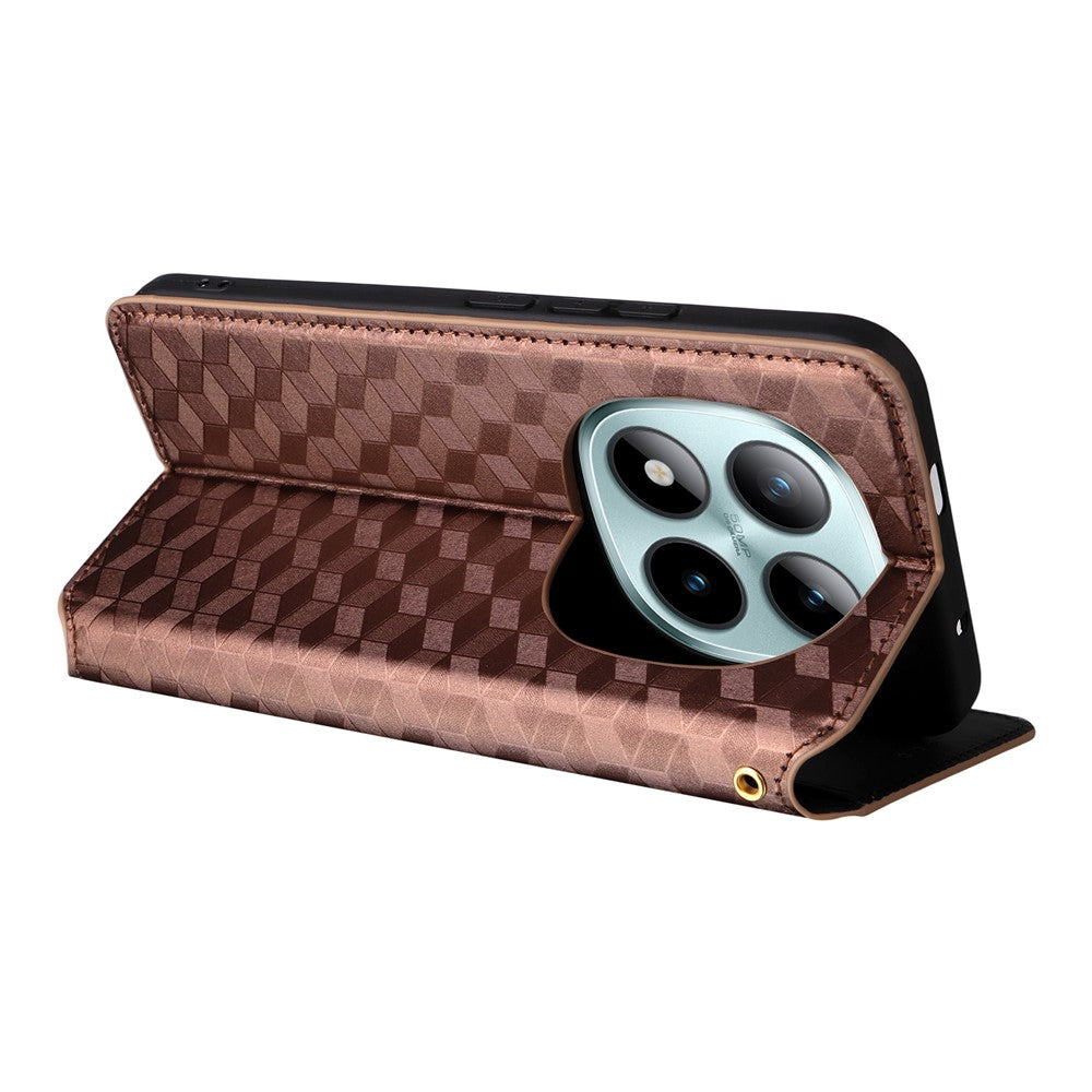 For Xiaomi Redmi Note 15 Pro 5G (Global) Case Wallet Rhombus Imprinted Leather Phone Cover - Brown