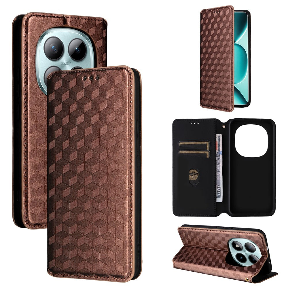 For Xiaomi Redmi Note 15 Pro 5G (Global) Case Wallet Rhombus Imprinted Leather Phone Cover - Brown