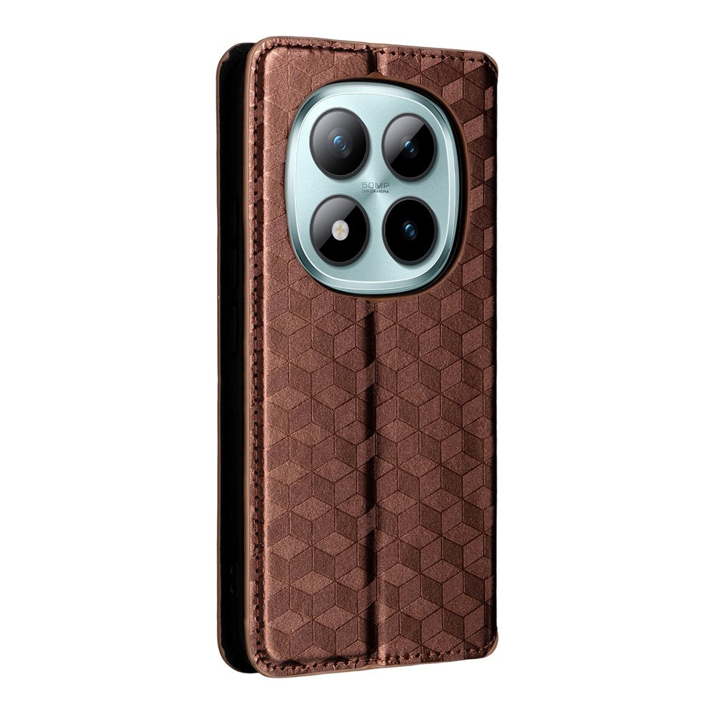 For Xiaomi Redmi Note 15 Pro 5G (Global) Case Wallet Rhombus Imprinted Leather Phone Cover - Brown