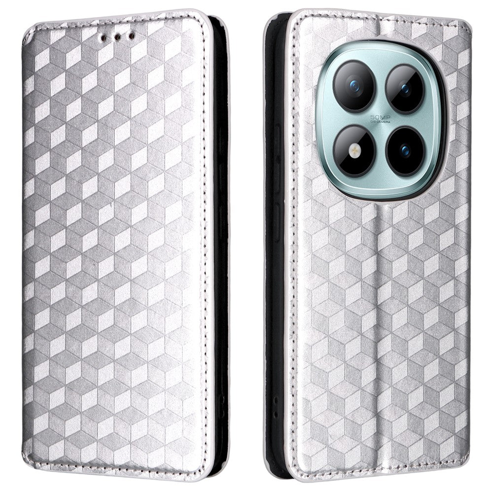 For Xiaomi Poco M8 Pro 5G / Redmi Note 15 Pro+ 5G (Global) Case Wallet Rhombus Imprinted Leather Phone Cover - Silver