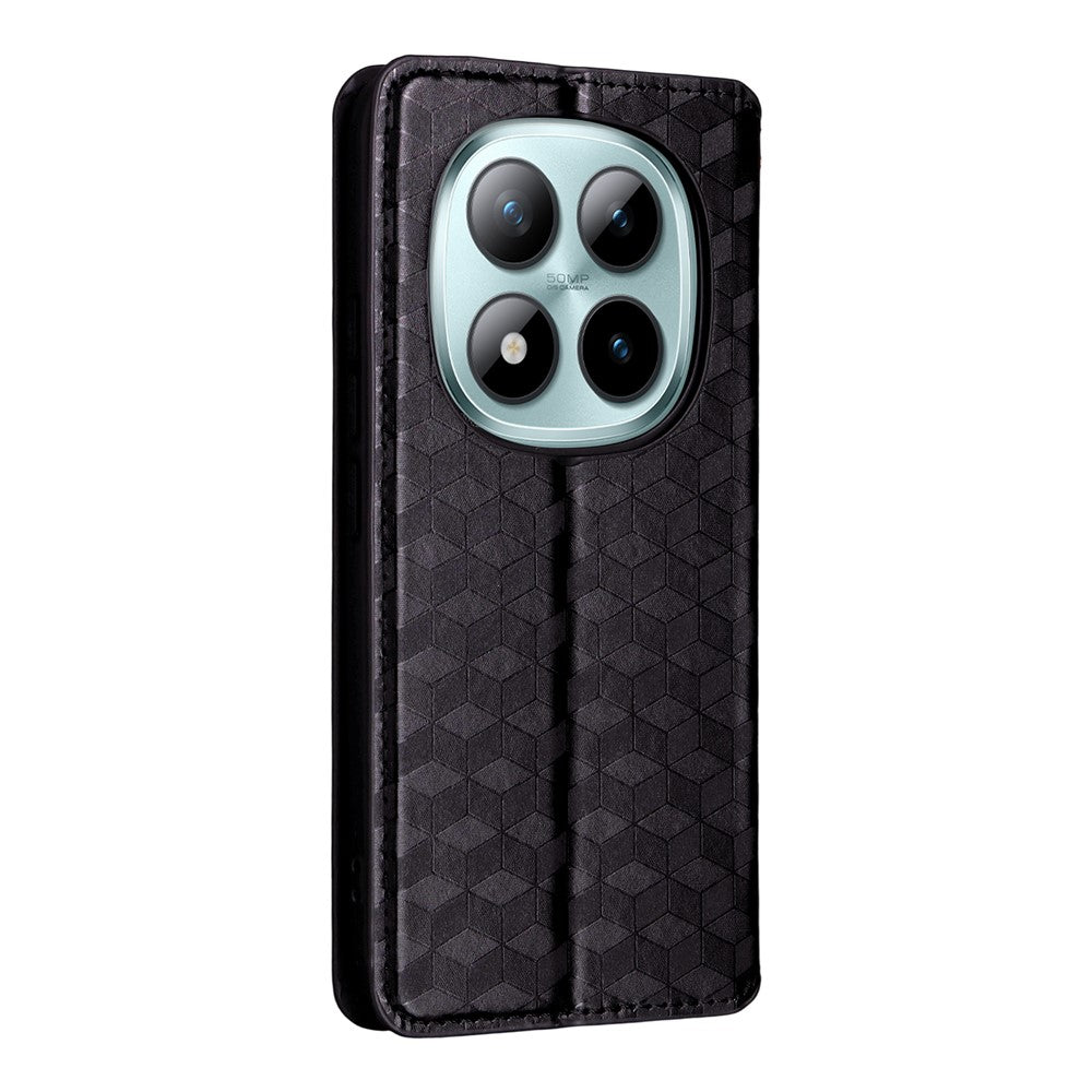 For Xiaomi Poco M8 Pro 5G / Redmi Note 15 Pro+ 5G (Global) Case Wallet Rhombus Imprinted Leather Phone Cover - Black