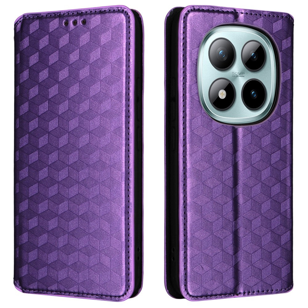 For Xiaomi Poco M8 Pro 5G / Redmi Note 15 Pro+ 5G (Global) Case Wallet Rhombus Imprinted Leather Phone Cover - Purple