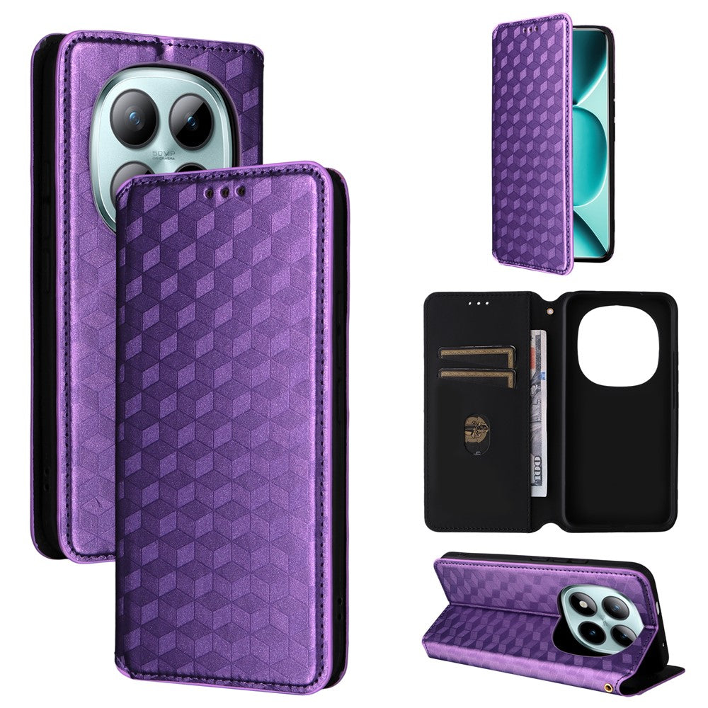 For Xiaomi Poco M8 Pro 5G / Redmi Note 15 Pro+ 5G (Global) Case Wallet Rhombus Imprinted Leather Phone Cover - Purple