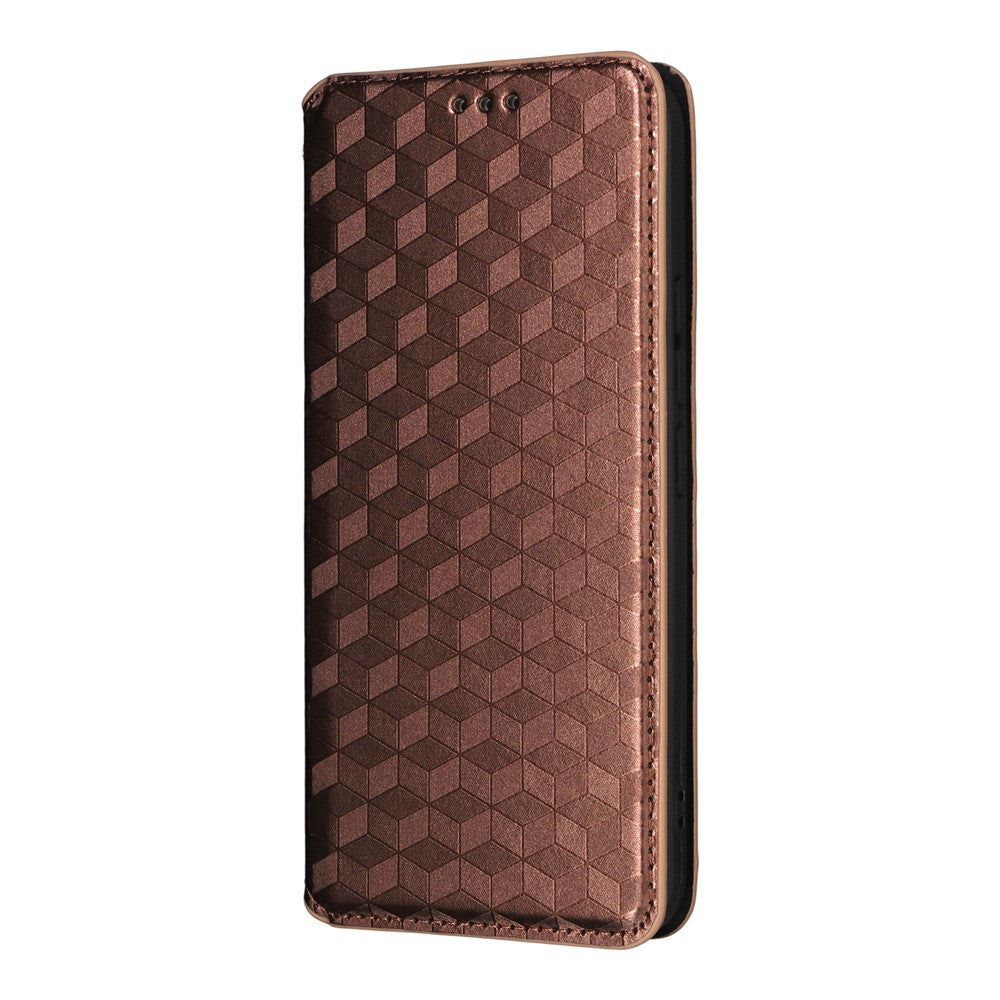 For Xiaomi Poco M8 Pro 5G / Redmi Note 15 Pro+ 5G (Global) Case Wallet Rhombus Imprinted Leather Phone Cover - Brown