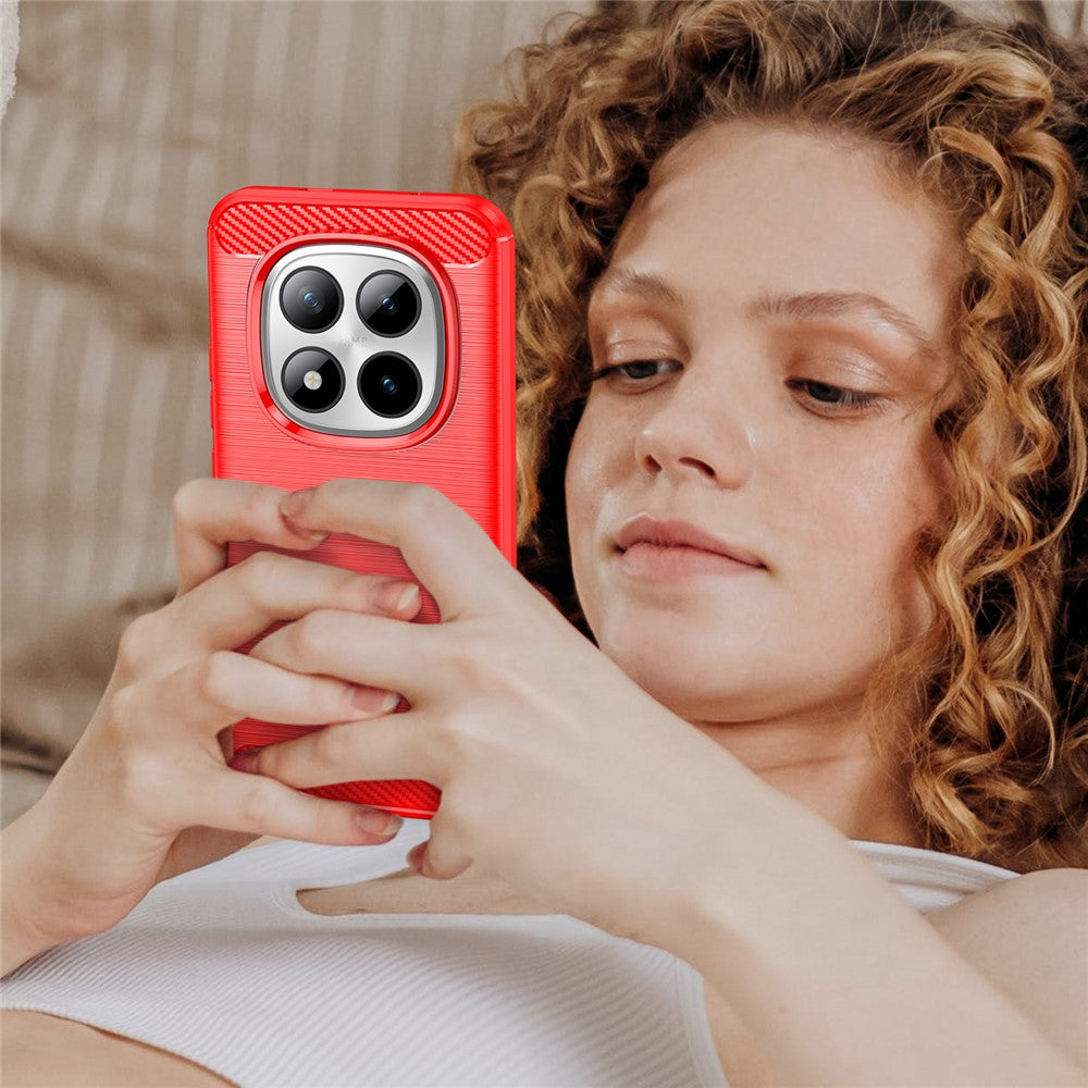 For Xiaomi Poco M8 Pro 5G / Redmi Note 15 Pro+ 5G (Global) Case Protective Phone Cover Carbon Fiber Texture Brushed - Red