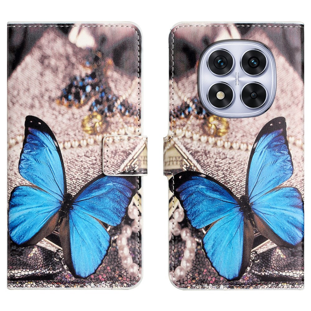 For Xiaomi Poco M8 Pro 5G / Redmi Note 15 Pro+ 5G (Global) Case Pattern Print PU Leather Wallet Phone Cover - Blue Butterfly