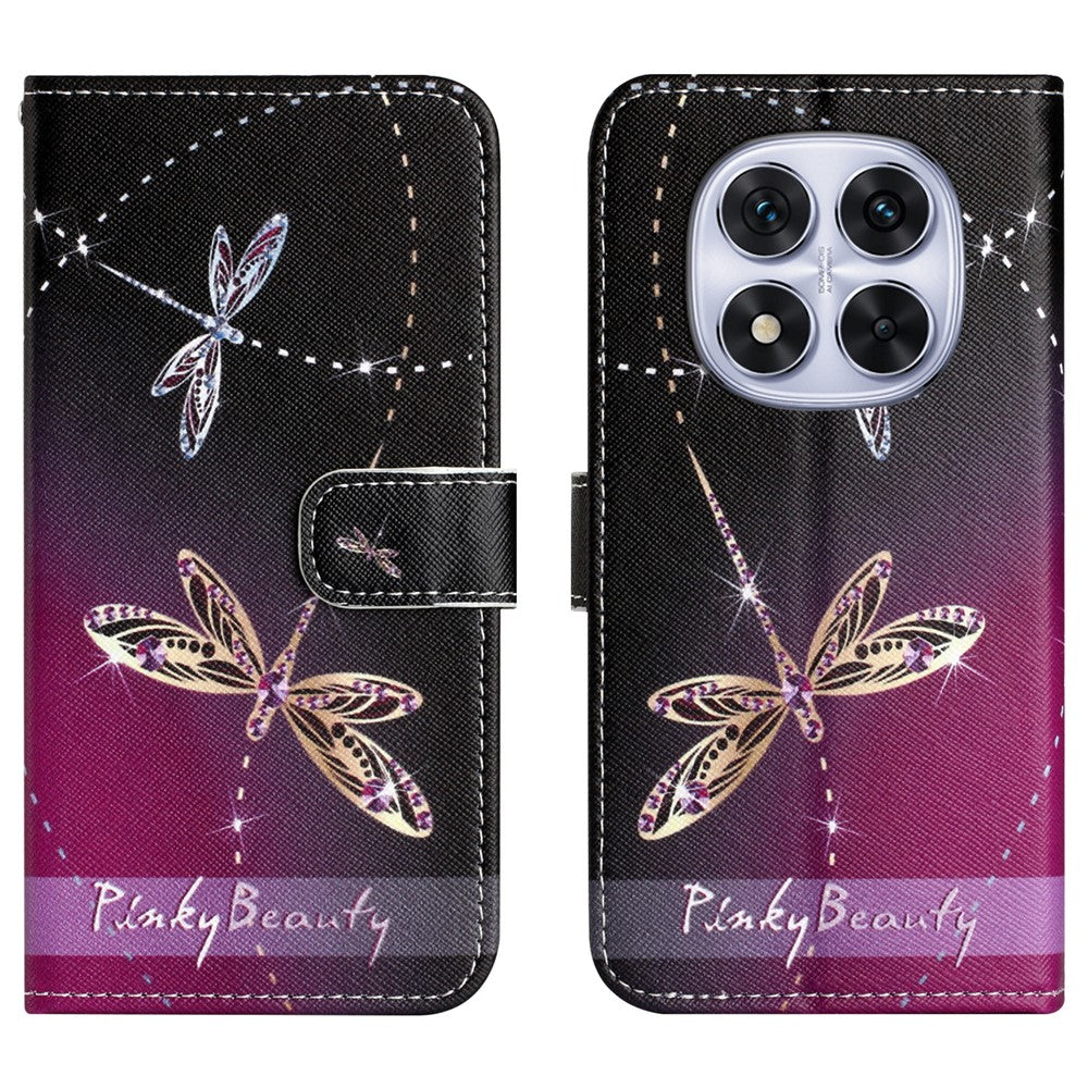 For Xiaomi Redmi Note 15 Pro 5G (Global) Case Pattern Print PU Leather Wallet Phone Cover Cross Texture - Dragonfly