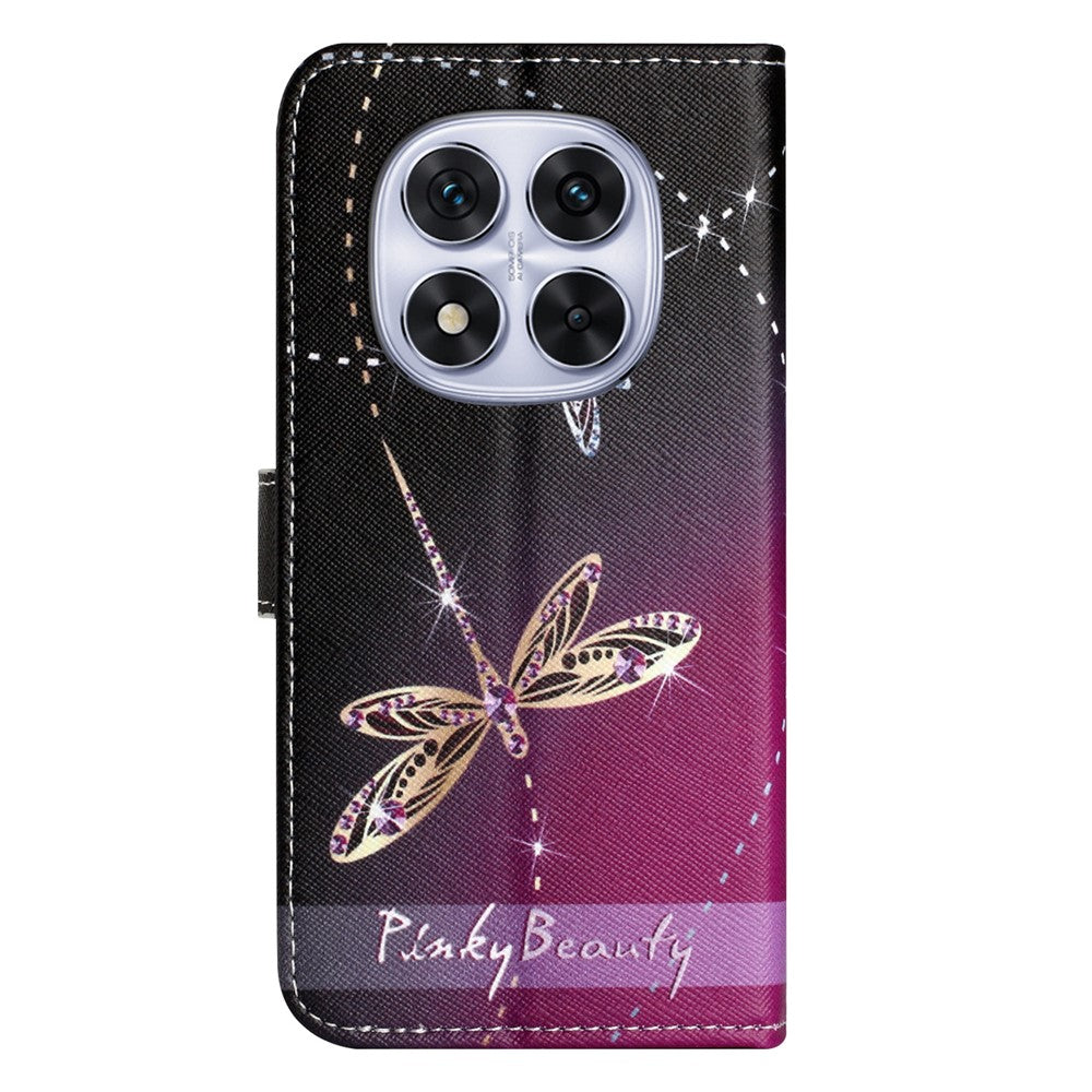 For Xiaomi Redmi Note 15 Pro 5G (Global) Case Pattern Print PU Leather Wallet Phone Cover Cross Texture - Dragonfly