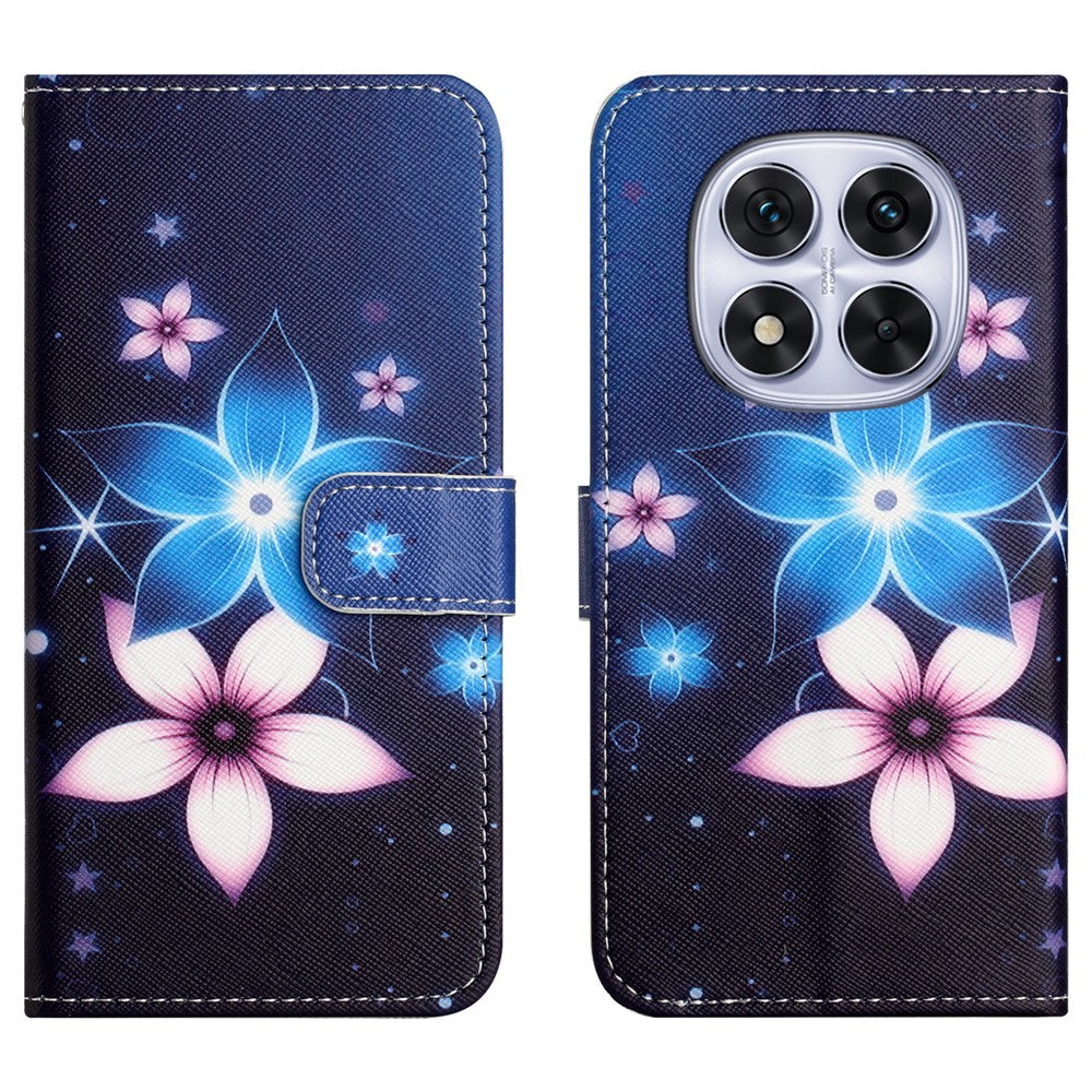 For Xiaomi Redmi Note 15 Pro 5G (Global) Case Pattern Print PU Leather Wallet Phone Cover Cross Texture - Blue Flower