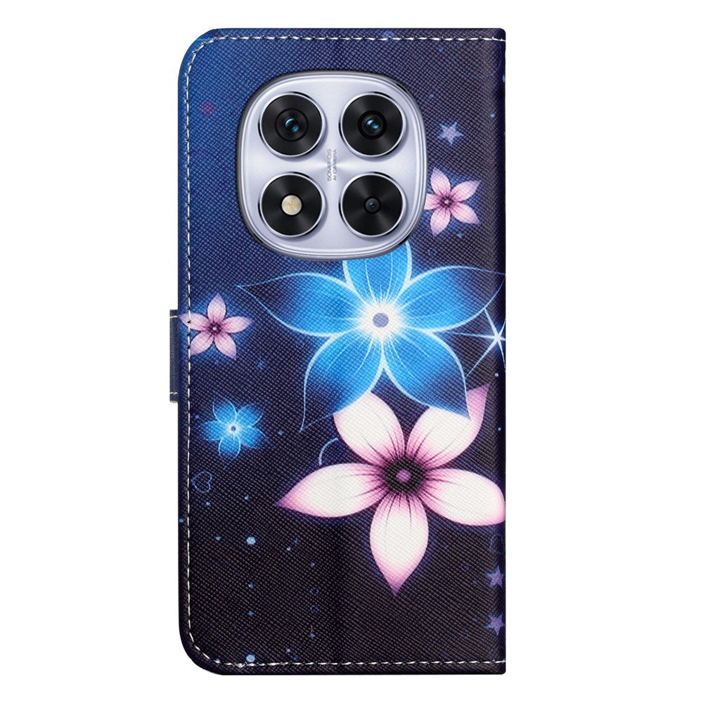 For Xiaomi Redmi Note 15 Pro 5G (Global) Case Pattern Print PU Leather Wallet Phone Cover Cross Texture - Blue Flower