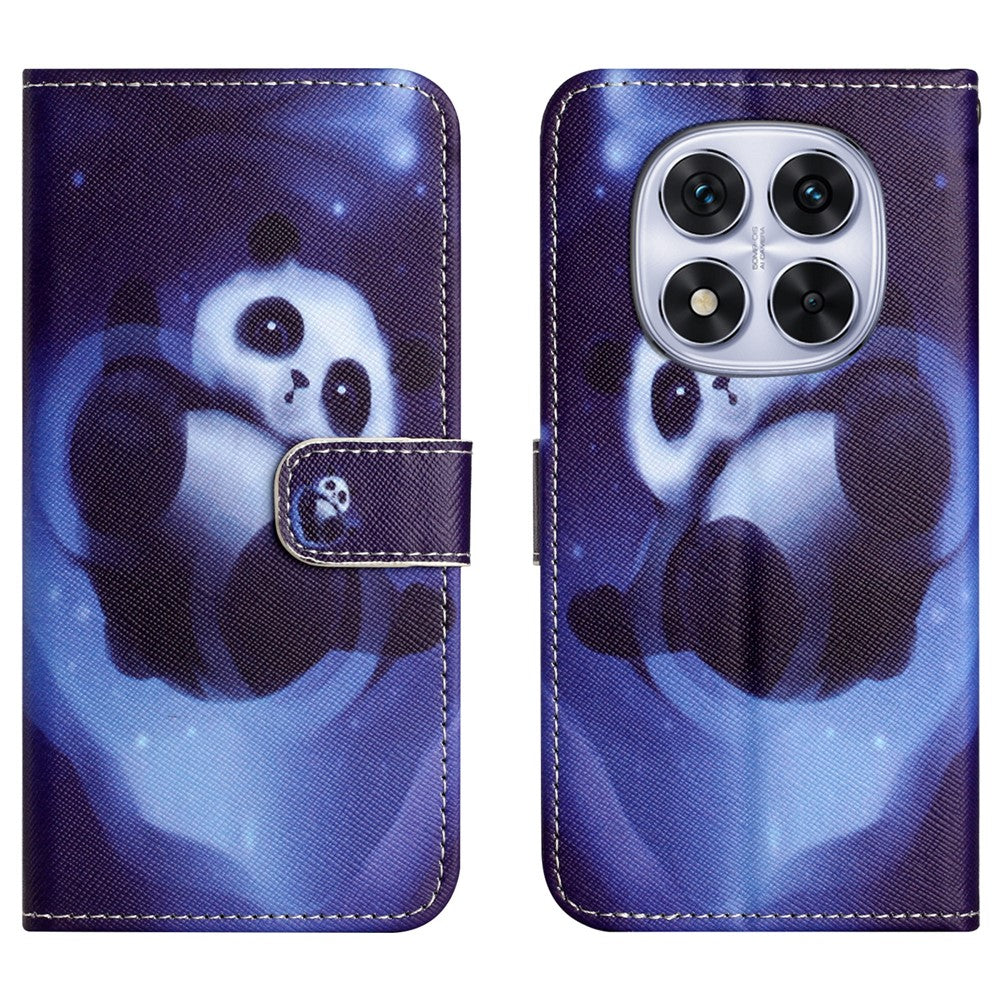 For Xiaomi Redmi Note 15 Pro 5G (Global) Case Pattern Print PU Leather Wallet Phone Cover Cross Texture - Panda