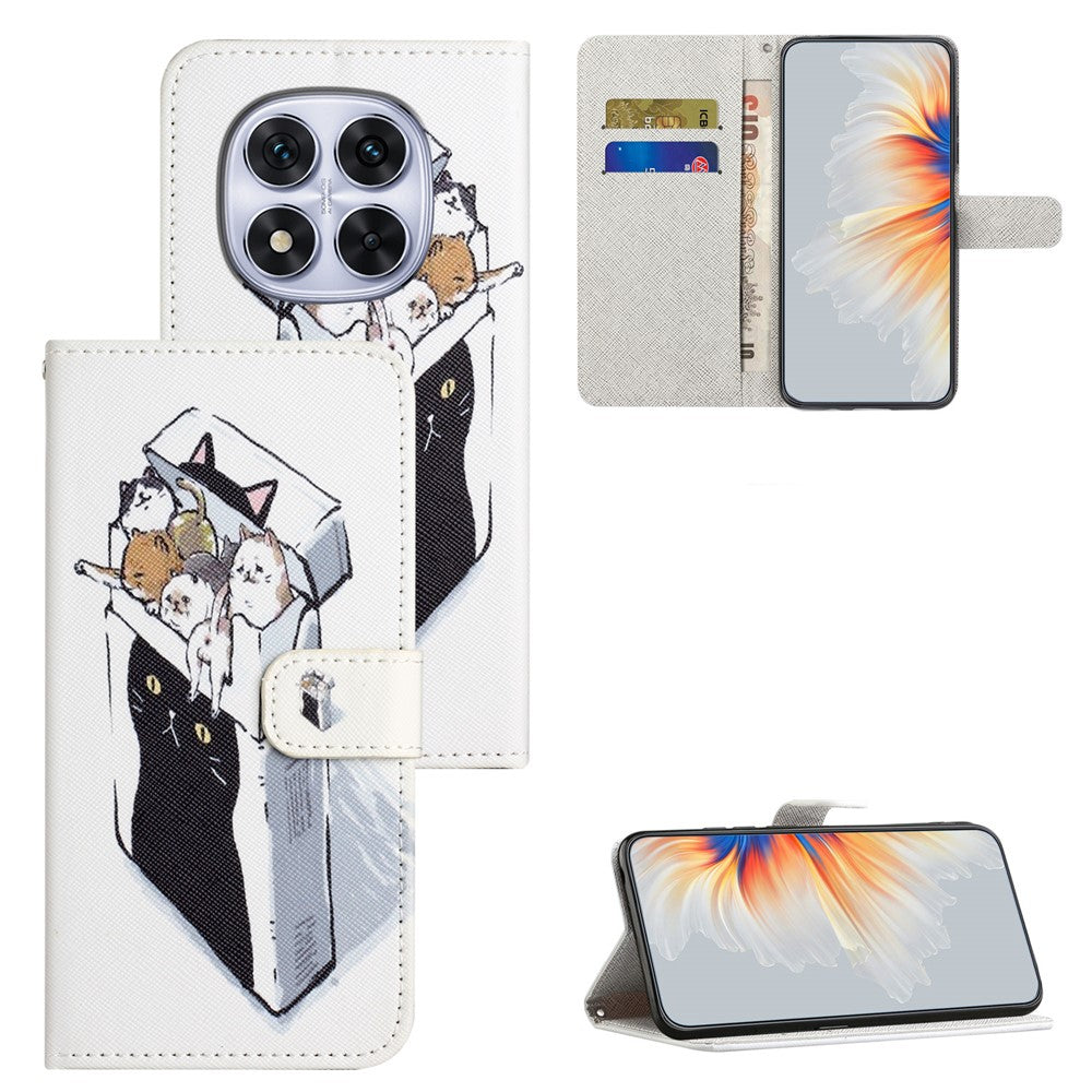 For Xiaomi Redmi Note 15 Pro 5G (Global) Case Pattern Print PU Leather Wallet Phone Cover Cross Texture - Cats