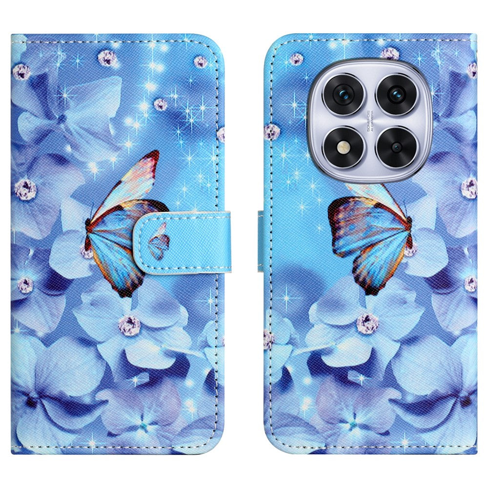 For Xiaomi Redmi Note 15 Pro 5G (Global) Case Pattern Print PU Leather Wallet Phone Cover Cross Texture - Flower and Butterfly