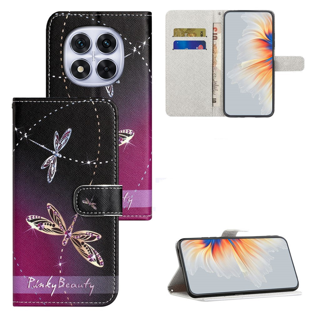 For Xiaomi Poco M8 Pro 5G / Redmi Note 15 Pro+ 5G (Global) Case Pattern Print PU Leather Wallet Phone Cover Cross Texture - Dragonfly