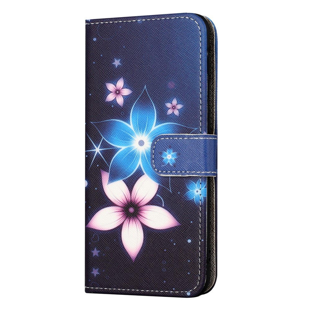 For Xiaomi Poco M8 Pro 5G / Redmi Note 15 Pro+ 5G (Global) Case Pattern Print PU Leather Wallet Phone Cover Cross Texture - Blue Flower