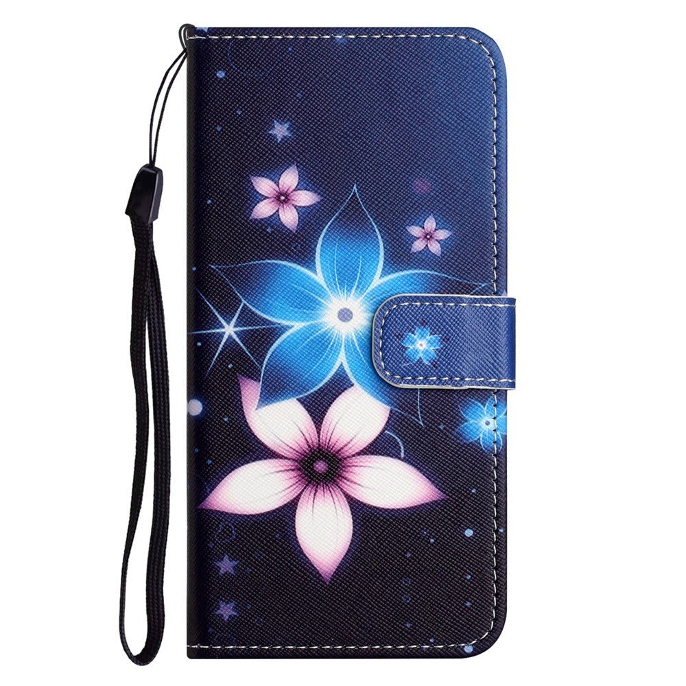For Xiaomi Poco M8 Pro 5G / Redmi Note 15 Pro+ 5G (Global) Case Pattern Print PU Leather Wallet Phone Cover Cross Texture - Blue Flower