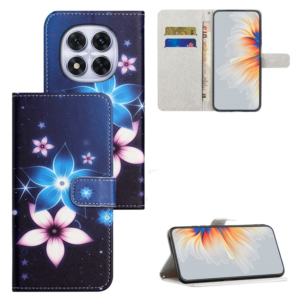 For Xiaomi Poco M8 Pro 5G / Redmi Note 15 Pro+ 5G (Global) Case Pattern Print PU Leather Wallet Phone Cover Cross Texture - Blue Flower