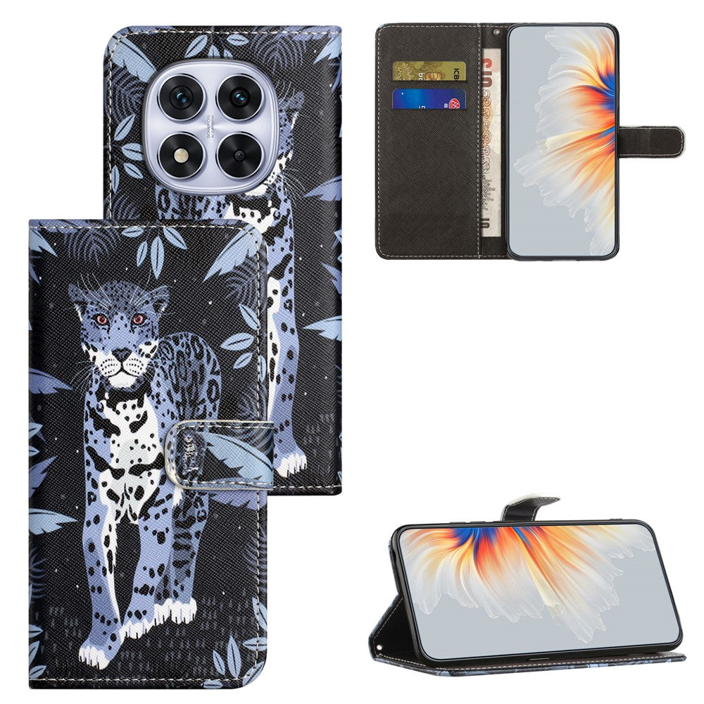 For Xiaomi Poco M8 Pro 5G / Redmi Note 15 Pro+ 5G (Global) Case Pattern Print PU Leather Wallet Phone Cover Cross Texture - Leopard