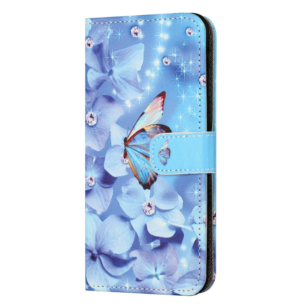 For Xiaomi Poco M8 Pro 5G / Redmi Note 15 Pro+ 5G (Global) Case Pattern Print PU Leather Wallet Phone Cover Cross Texture - Flower and Butterfly