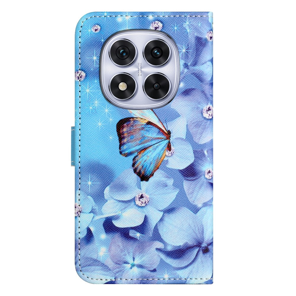For Xiaomi Poco M8 Pro 5G / Redmi Note 15 Pro+ 5G (Global) Case Pattern Print PU Leather Wallet Phone Cover Cross Texture - Flower and Butterfly