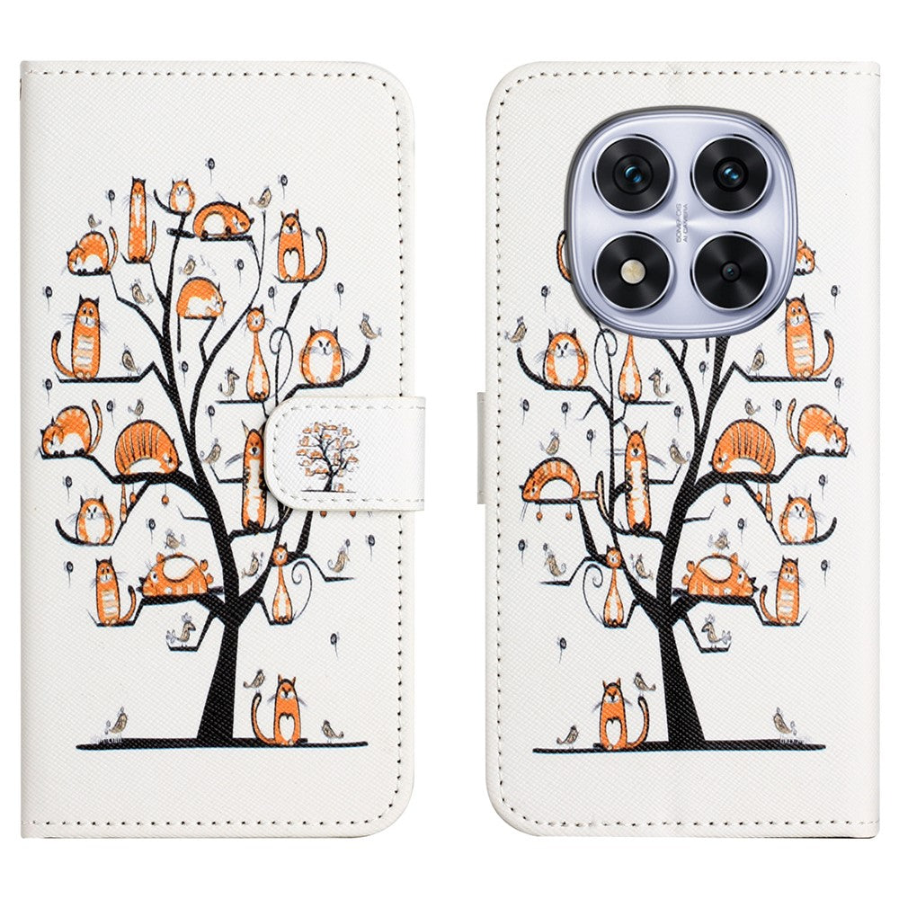 For Xiaomi Poco M8 Pro 5G / Redmi Note 15 Pro+ 5G (Global) Case Pattern Print PU Leather Wallet Phone Cover Cross Texture - Cat and Tree