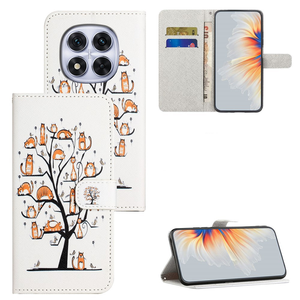 For Xiaomi Poco M8 Pro 5G / Redmi Note 15 Pro+ 5G (Global) Case Pattern Print PU Leather Wallet Phone Cover Cross Texture - Cat and Tree