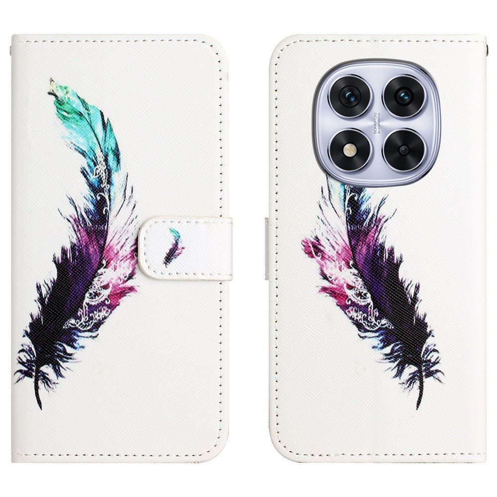 For Xiaomi Poco M8 Pro 5G / Redmi Note 15 Pro+ 5G (Global) Case Pattern Print PU Leather Wallet Phone Cover Cross Texture - Feather