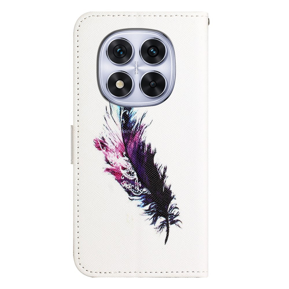 For Xiaomi Poco M8 Pro 5G / Redmi Note 15 Pro+ 5G (Global) Case Pattern Print PU Leather Wallet Phone Cover Cross Texture - Feather