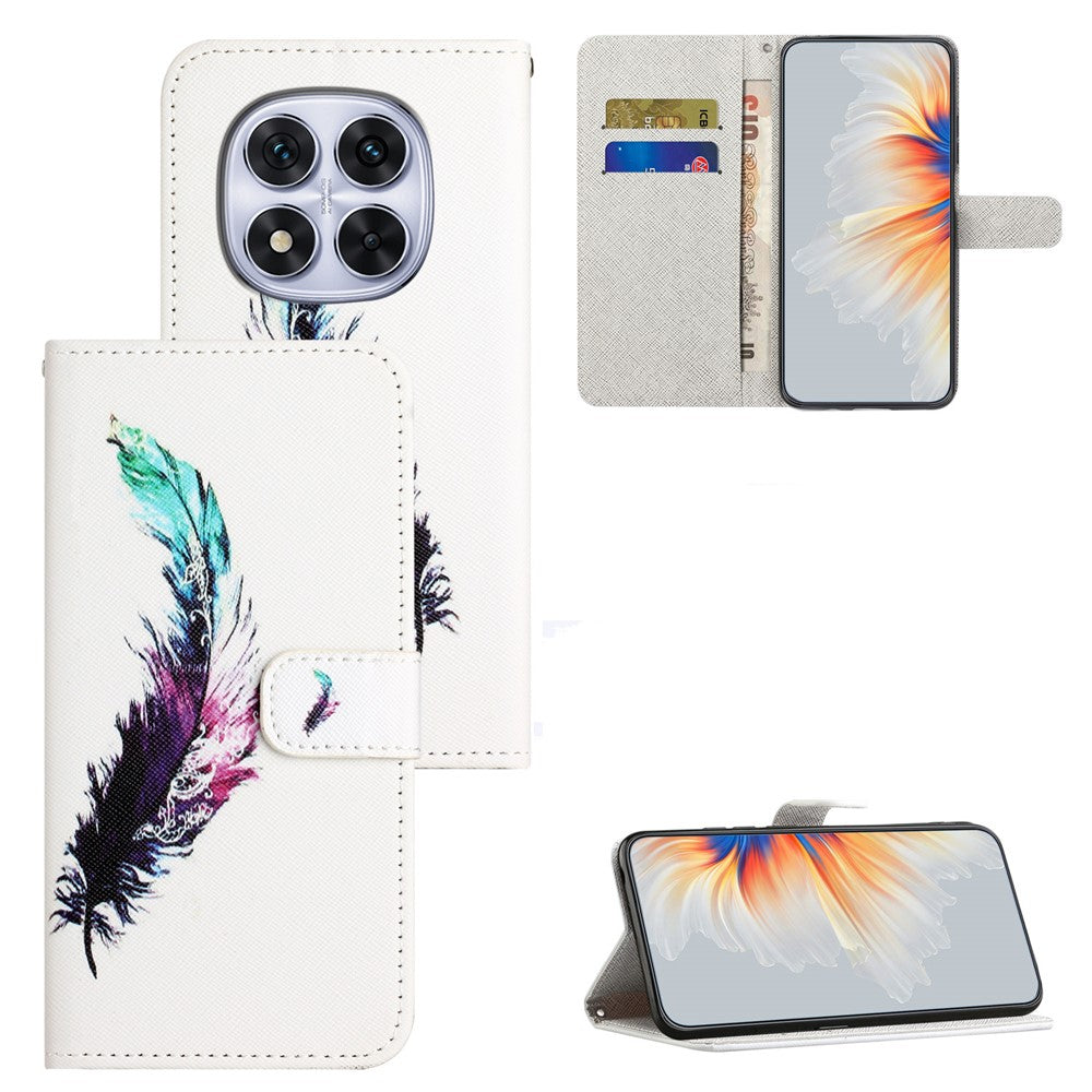 For Xiaomi Poco M8 Pro 5G / Redmi Note 15 Pro+ 5G (Global) Case Pattern Print PU Leather Wallet Phone Cover Cross Texture - Feather