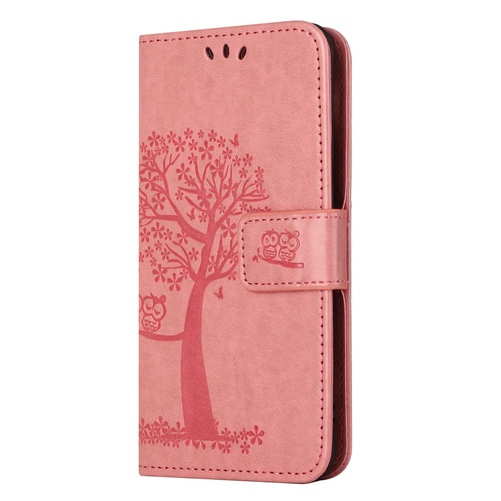 For Xiaomi Redmi Note 15 Pro 5G (Global) Case PU Leather Owl Tree Imprinted Wallet Phone Cover with Strap - Pink