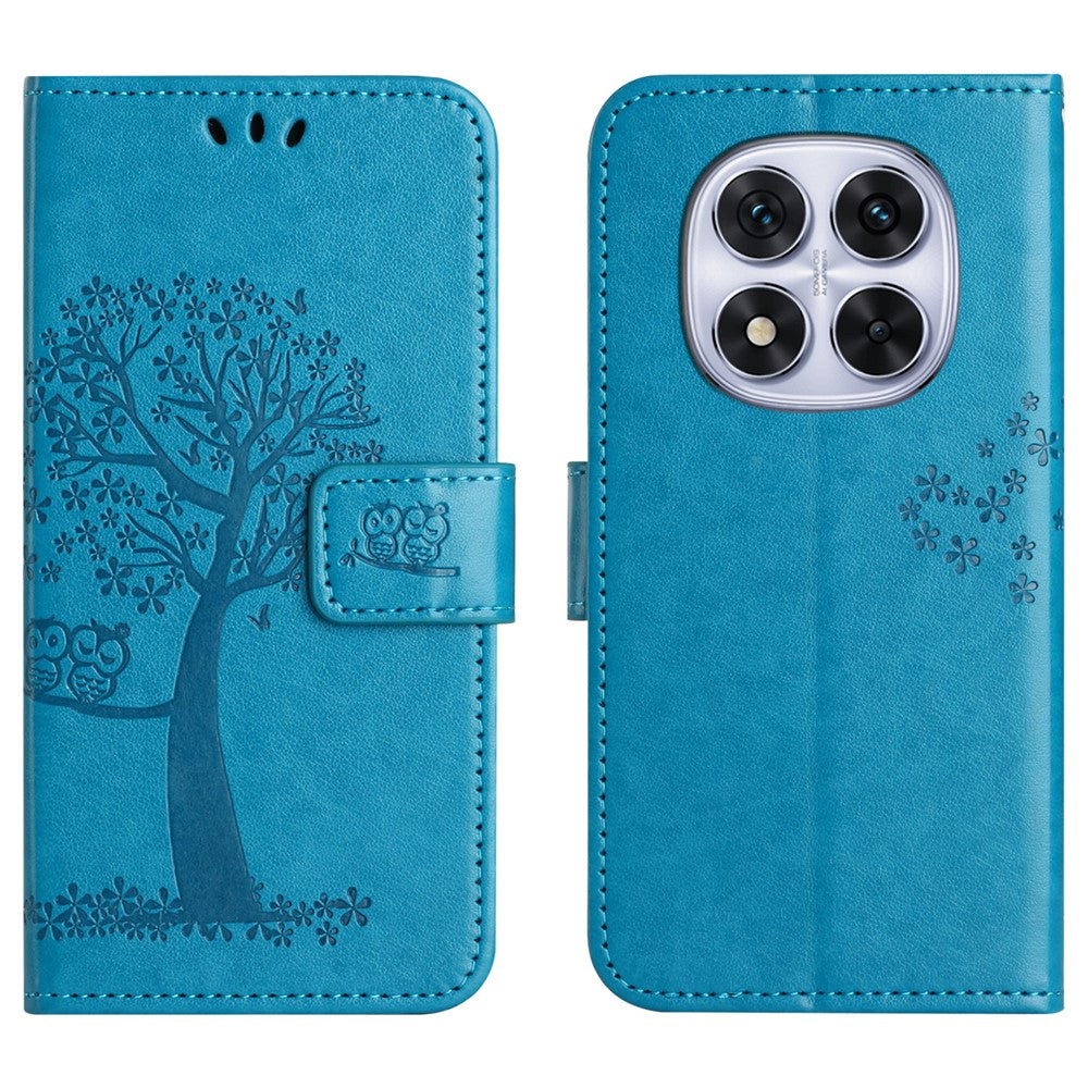 For Xiaomi Redmi Note 15 Pro 5G (Global) Case PU Leather Owl Tree Imprinted Wallet Phone Cover with Strap - Blue