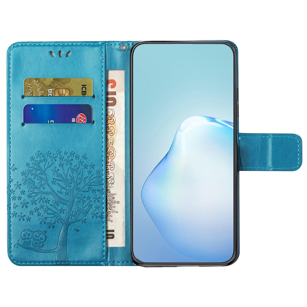 For Xiaomi Redmi Note 15 Pro 5G (Global) Case PU Leather Owl Tree Imprinted Wallet Phone Cover with Strap - Blue