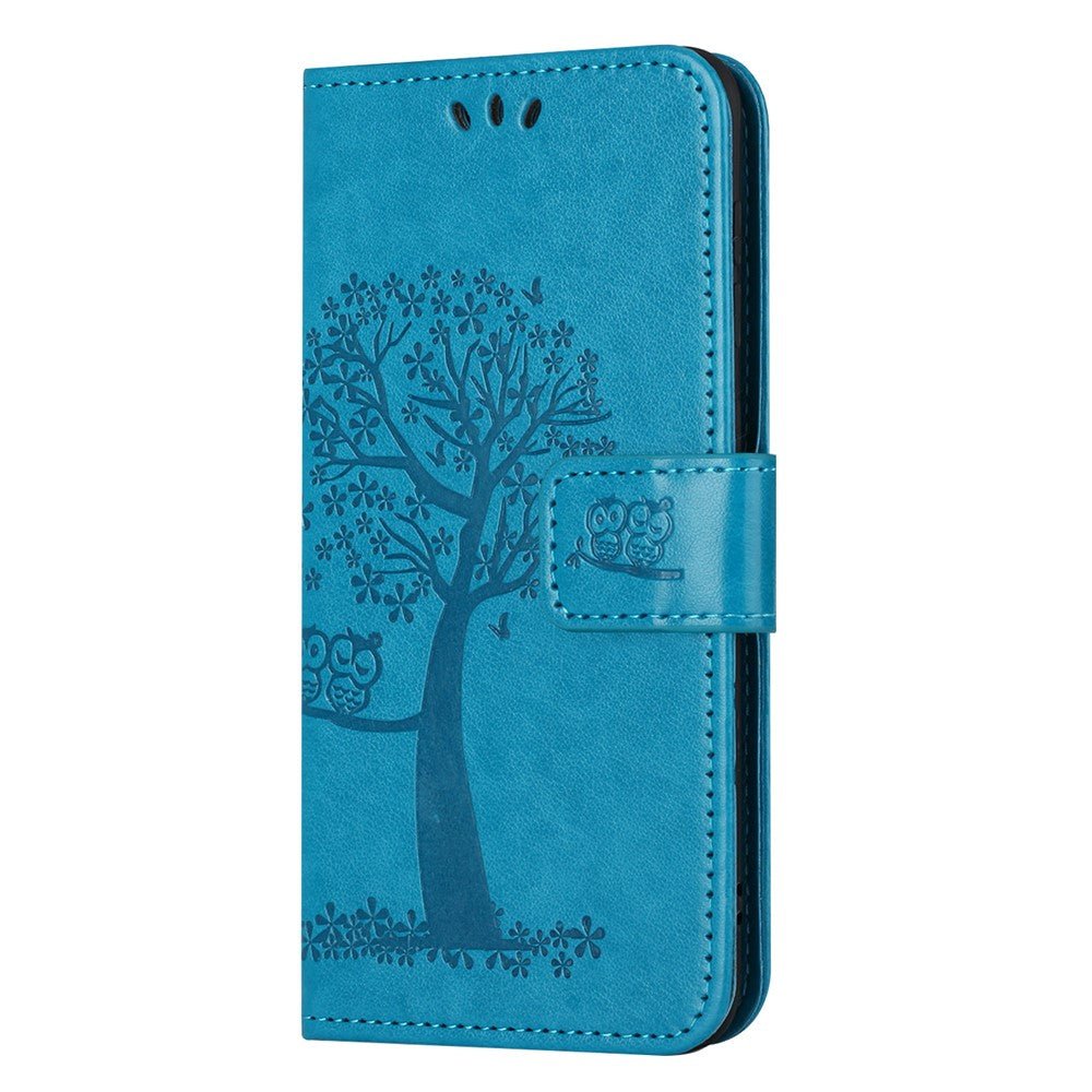 For Xiaomi Redmi Note 15 Pro 5G (Global) Case PU Leather Owl Tree Imprinted Wallet Phone Cover with Strap - Blue