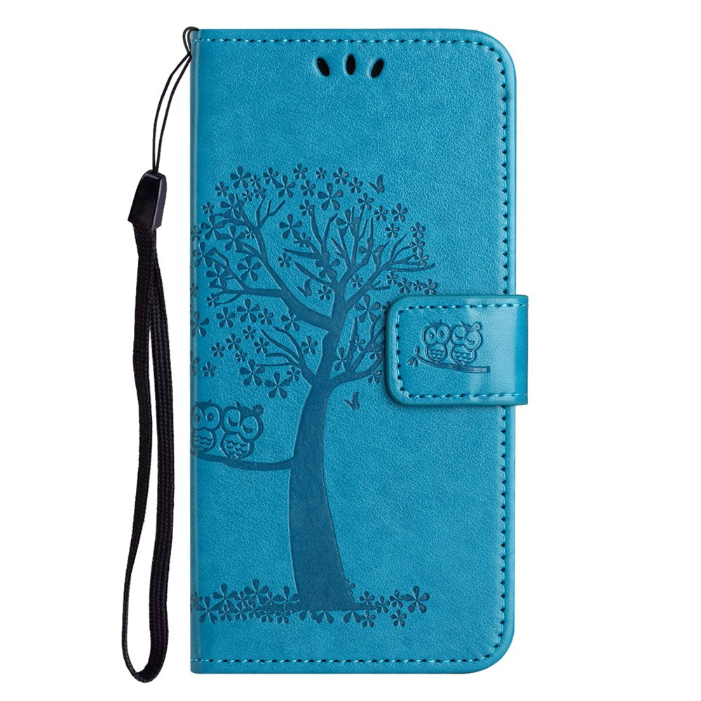 For Xiaomi Redmi Note 15 Pro 5G (Global) Case PU Leather Owl Tree Imprinted Wallet Phone Cover with Strap - Blue