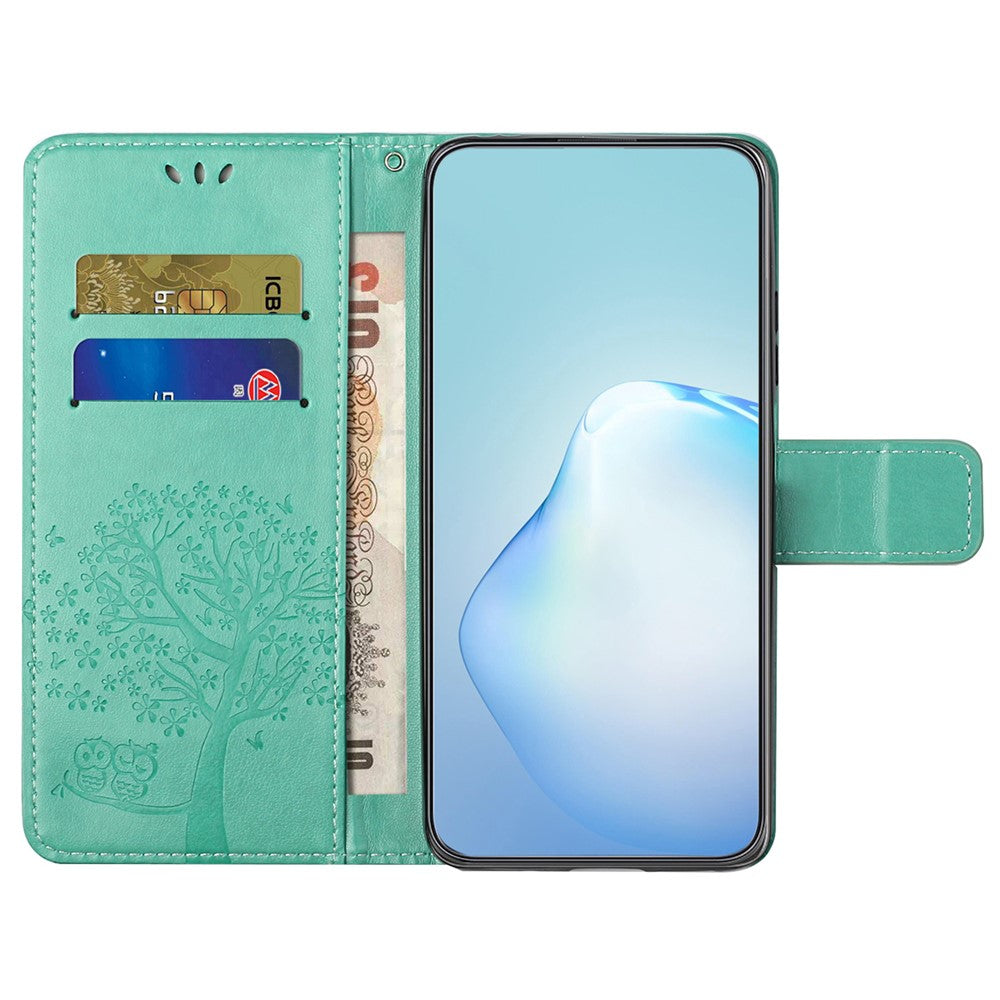 For Xiaomi Redmi Note 15 Pro 5G (Global) Case PU Leather Owl Tree Imprinted Wallet Phone Cover with Strap - Cyan